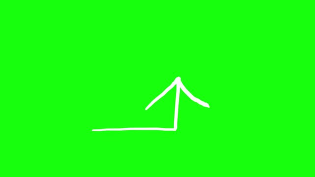 arrow animation in hand drawn style and green screen background, animated white arrow suitable for pointing something, direction symbols and targets.