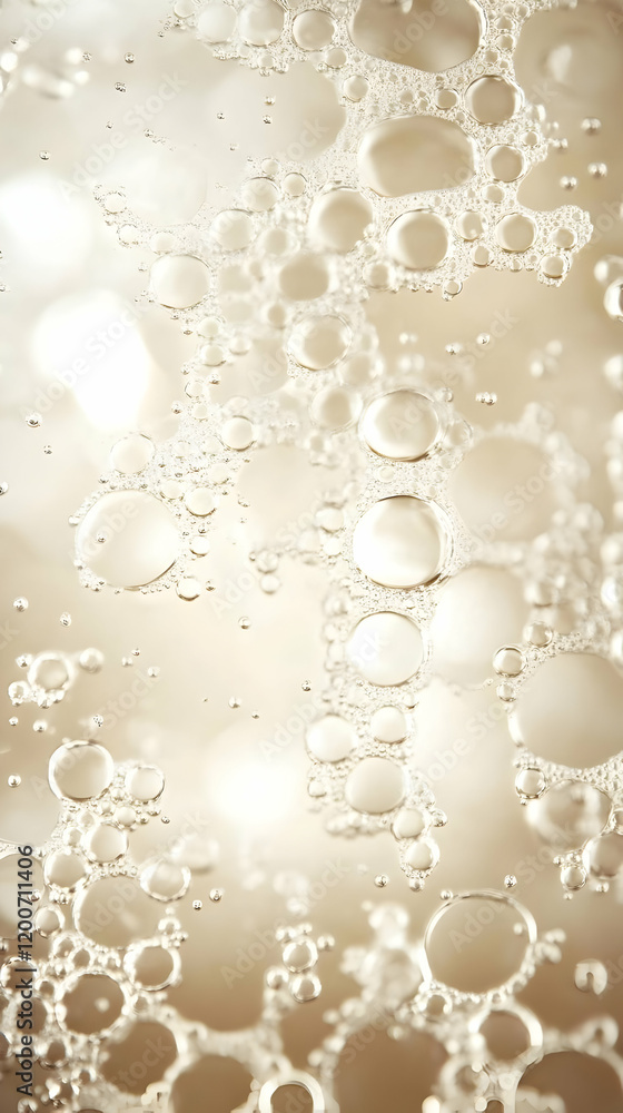 Poster abstract background of golden bubbles floating gently and elegantly on a soft beige backdrop