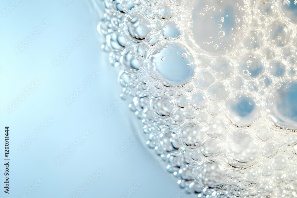 Aufkleber close-up photo of bubbles floating gently on a soft blue background with tranquil atmosphere.
