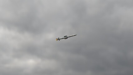 Missile flying in sky. Cruise missile fly.