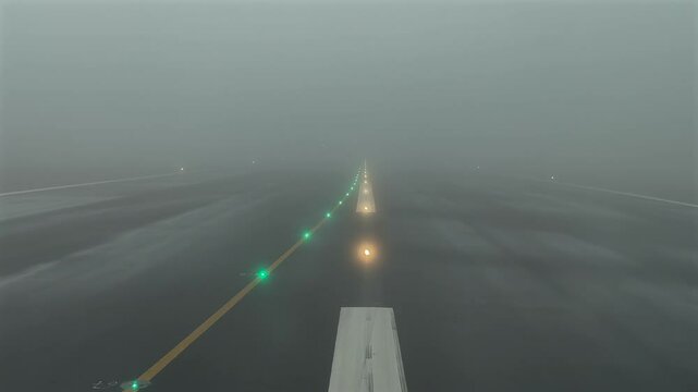 Iimmersive pilot&rsquo;s FPV perspective through the pilot&rsquo;s eyes in a real time takeoff in dense fog conditions recorded from cockpit.