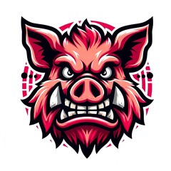 Fototapeta premium Angry pig head logo gaming gamer team e sport vector illustration, isolate on white background 