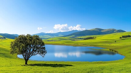Fototapeta premium Serene Lake and Mountain Landscape