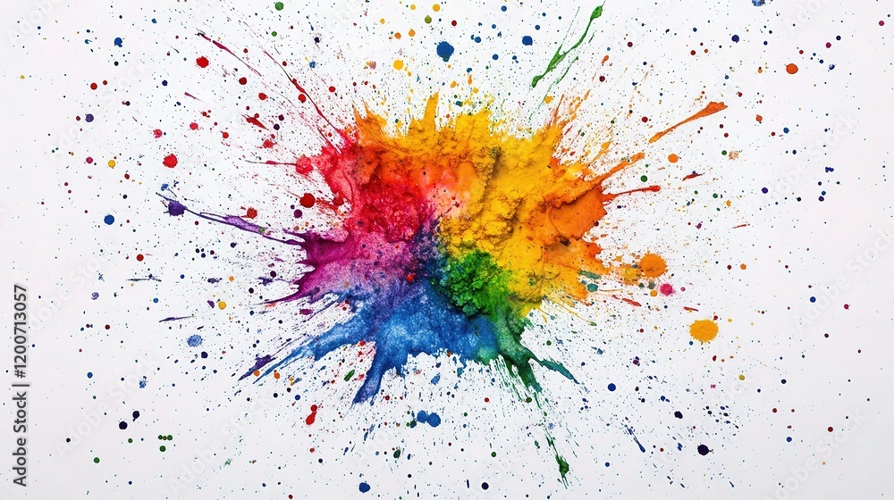 Poster rainbow ink splash: a vibrant explosion of rainbow-colored ink splatters across the surface, creatin