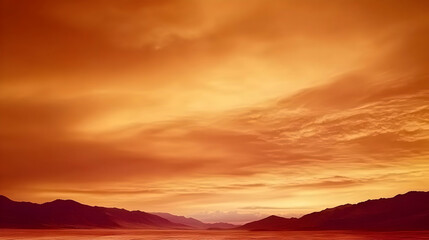 Fototapeta premium Fiery Sunset Paints the Desert Landscape in Vivid Orange Hues with Dramatic Clouds