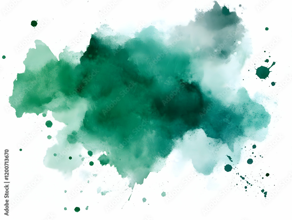 Poster abstract emerald green watercolor background splashes dynamically across a white canvas