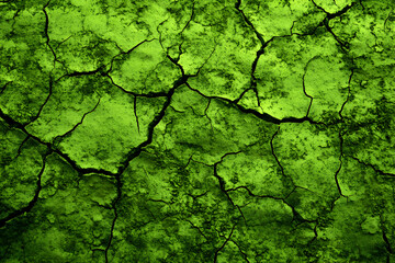Green Cracked Earth Texture Depicts Drought and Environmental Degradation, Ideal for Backgrounds or Textures.