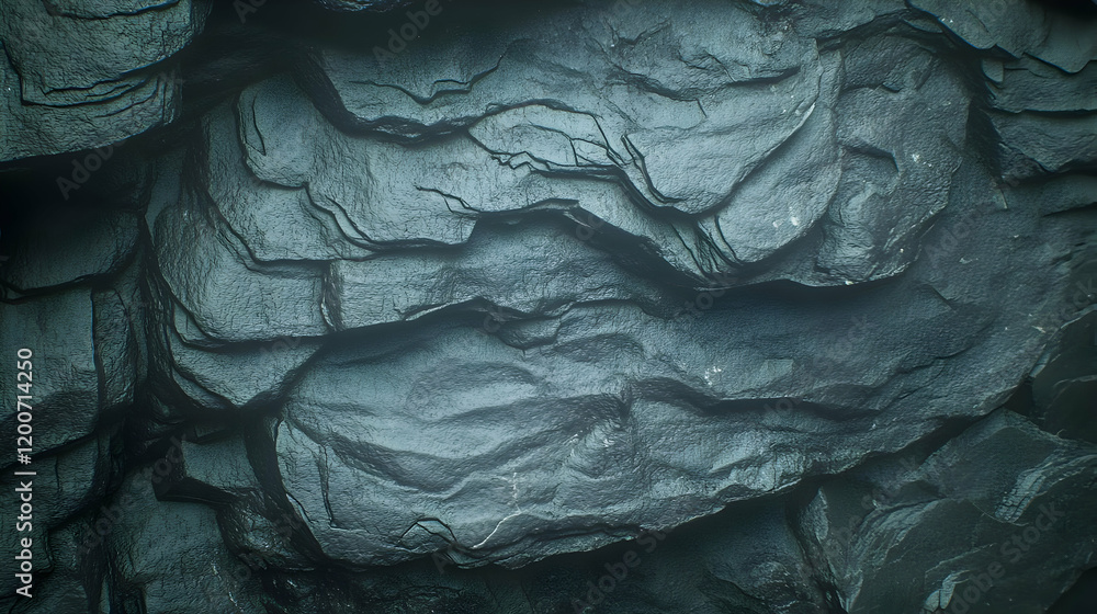 Poster dark green rock texture forms a natural background with rough surface and deep shadows.