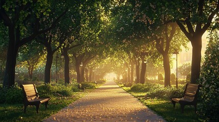 Sunlit Park Path, Tranquil Walkway