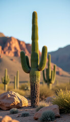 Cactus in Rocky Desert with Clear Sky