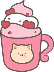 Cute Cat Face Hot Chocolate with Hearts