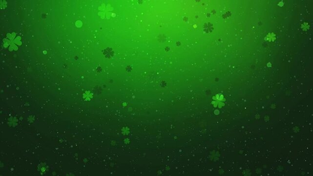 Loopable Animation of Shamrocks and Clovers Falling Gracefully Against a Festive Green Irish Backdrop - St. Patrick's Day