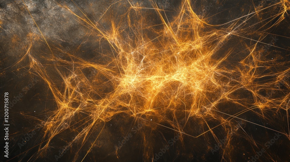 Poster abstract golden neural network fractal art: a mesmerizing digital artwork depicting a complex networ