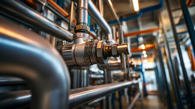 An intricate shot of a plumber installing piping in a commercial building, Plumbing installation scene, Building infrastructure style