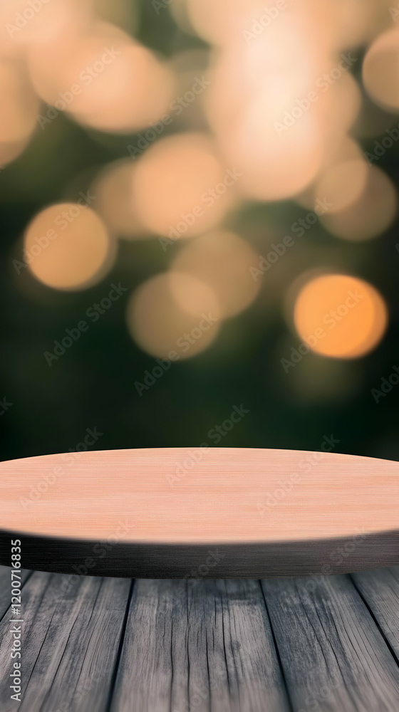 Aufkleber empty round wooden table top on blurred bokeh background for product display or design