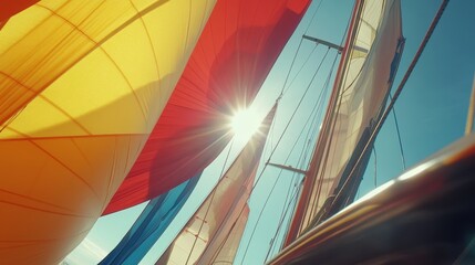 Fototapeta premium Colorful Sails Dancing in the Sunny Harbor