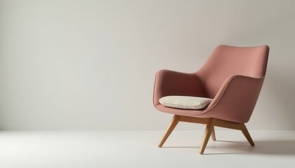 Obraz premium Sleek, low-profile chair with wooden legs and cushioned seat, contemporary style, clean lines