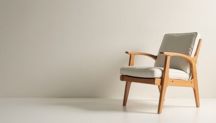 Fototapeta premium Sleek wooden frame chair with clean lines and minimal ornamentation, minimalist furniture, wood frame chair