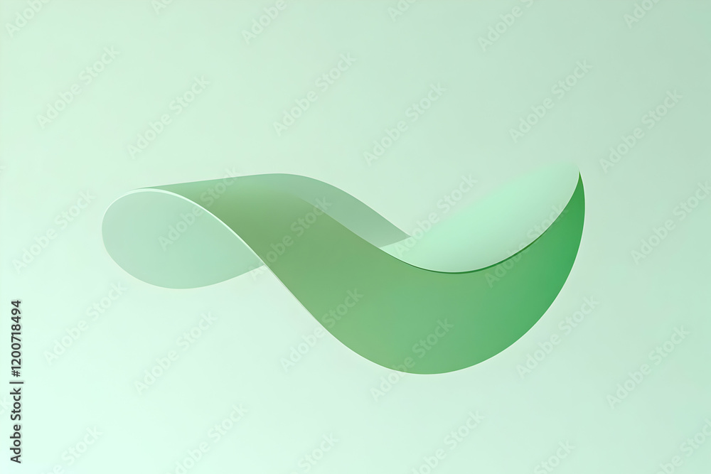 Poster 3d green mobius strip forms an infinite loop on a pastel green background