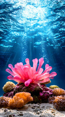 Vibrant coral reef with pink anemone and colorful sea life underwater
