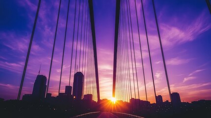 Obraz premium Cityscape Silhouette at Sunset from Bridge Perspective