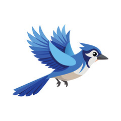 Blue jay flying isolated flat vector illustration on white background.