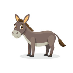 Cartoon donkey standing isolated flat vector illustration on white background