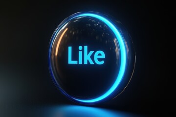 Glowing blue 'Like' button.  Modern, digital interface element. Perfect for social media, technology, or website design.