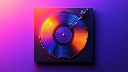 Vibrant Turntable Vinyl Close-Up in Neon Lighting