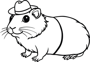 A cute guinea pig wearing tiny hat line art vector design.eps