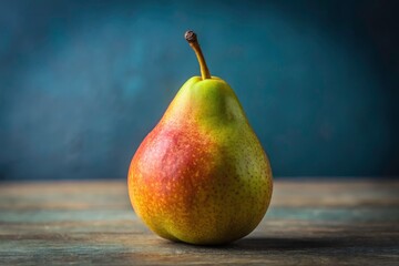 Elegant still life: a close-up of a ripening pear, its delicate brown and yellow skin hinting at autumn's arrival.
