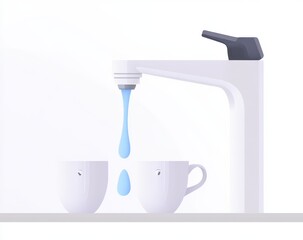 Water dripping from faucet into two cups.