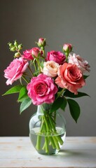 Vibrant blooms arranged in a delicate glass vase, flowers in vase, flowers