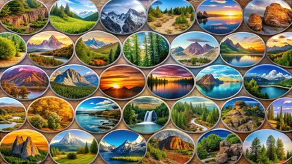 Elevate your style with nature-themed badges and decals.  Landscape photography inspired.