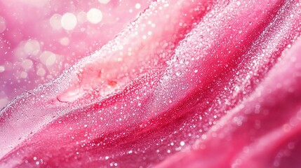 Glistening Pink Rose Petal Under Morning Light in Macro View