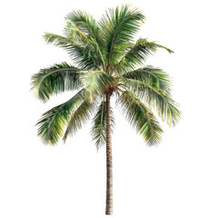 Lush Green Coconut Palm Tree Isolated on White Background