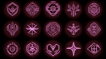 Collection of Abstract Neon Geometric Symbols