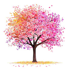 Obraz premium Vibrant Pink Blossom Tree in Spring Landscape with Petals Falling