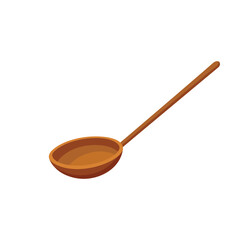 Wooden ladle spoon with long handle isolated flat vector illustration on white background