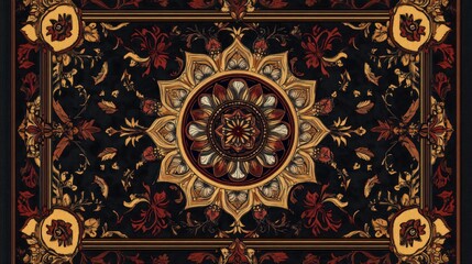 Naklejka premium Opulent Mandala: A Dark, Ornate Tapestry Design