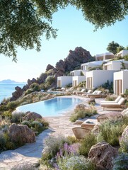 Relaxing poolside retreat with scenic ocean view luxury resort outdoor setting tranquil environment