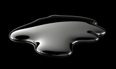 Puddle of liquid metal on black background.