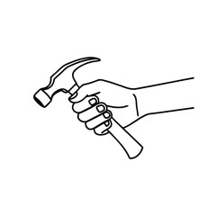 Hand holding hammer Hand drawn line art vector illustration