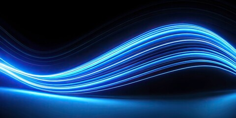 Naklejka premium Abstract Blue Neon Speed Light Effects on Black Background - Modern Minimalist Photography, Light Trails, Neon Glow, Digital Art, Contemporary Design, Artistic Backgrounds, Visual Aesthetics