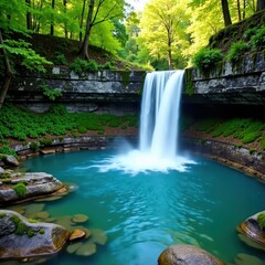 Naklejka premium Waterfall cascade in turquoise Plitvice Lakes, scenery, natural beauty