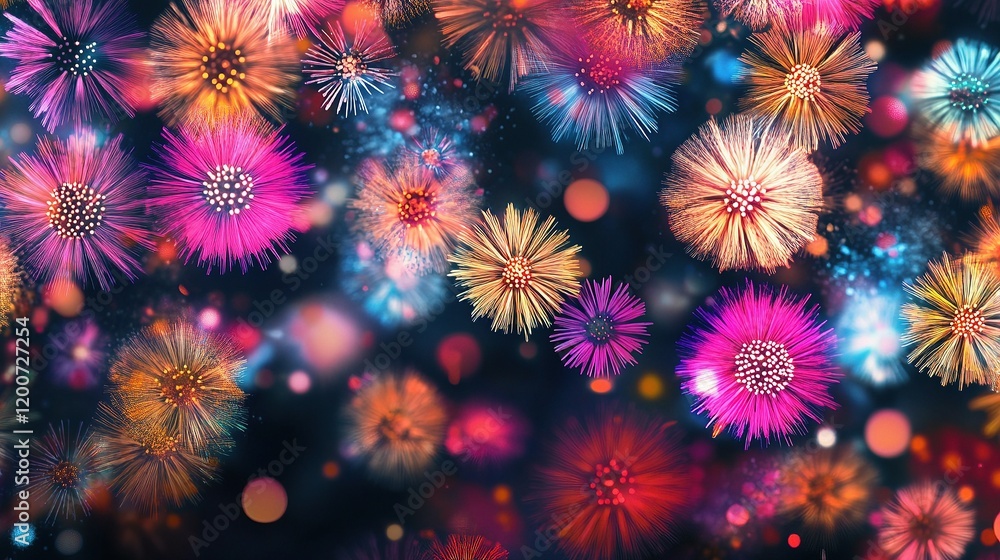 Poster dynamic pattern of colorful flowers on black background