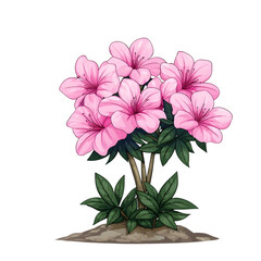 Obraz premium Beautiful pink azalea flowers with lush green leaves in garden setting