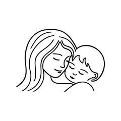  Mother caressing baby Hand drawn line art vector illustration