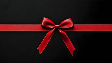 Elegant Red Ribbon Bow Tied on a Black Background Creates a Festive or Romantic Atmosphere