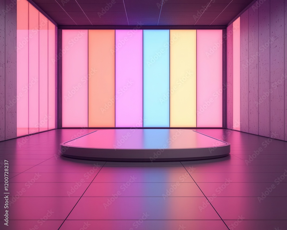 Poster online learning concept. a tranquil image of a glowing platform with interactive multimedia projects